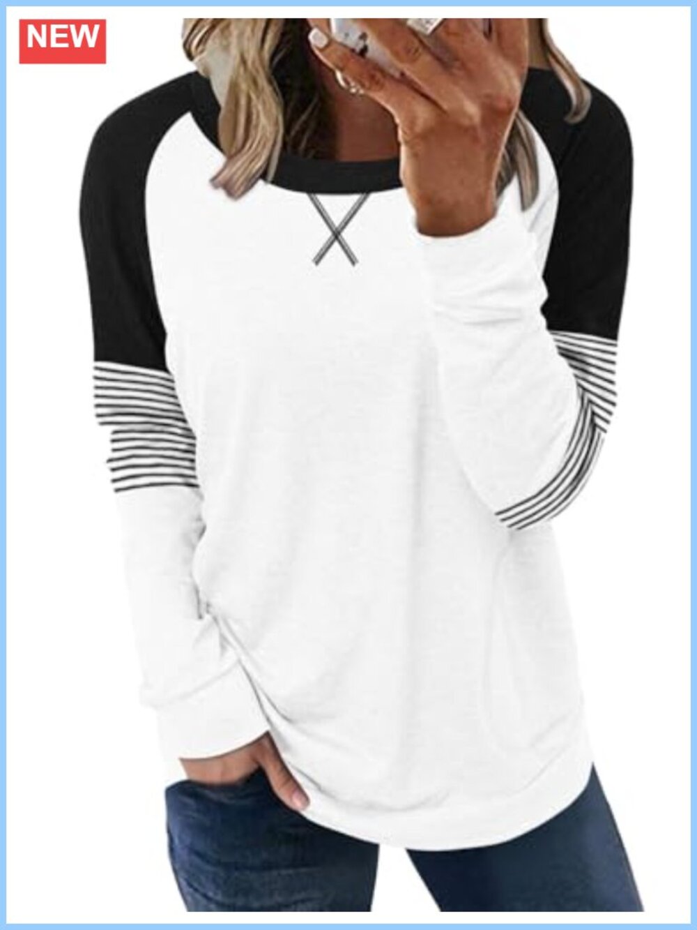 Womens Crewneck Sweatshirt Loose Fit Long Sleeve Pullover Top Pocket